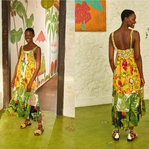 FARM Rio Vibrant Yellow and Green Midi Dress